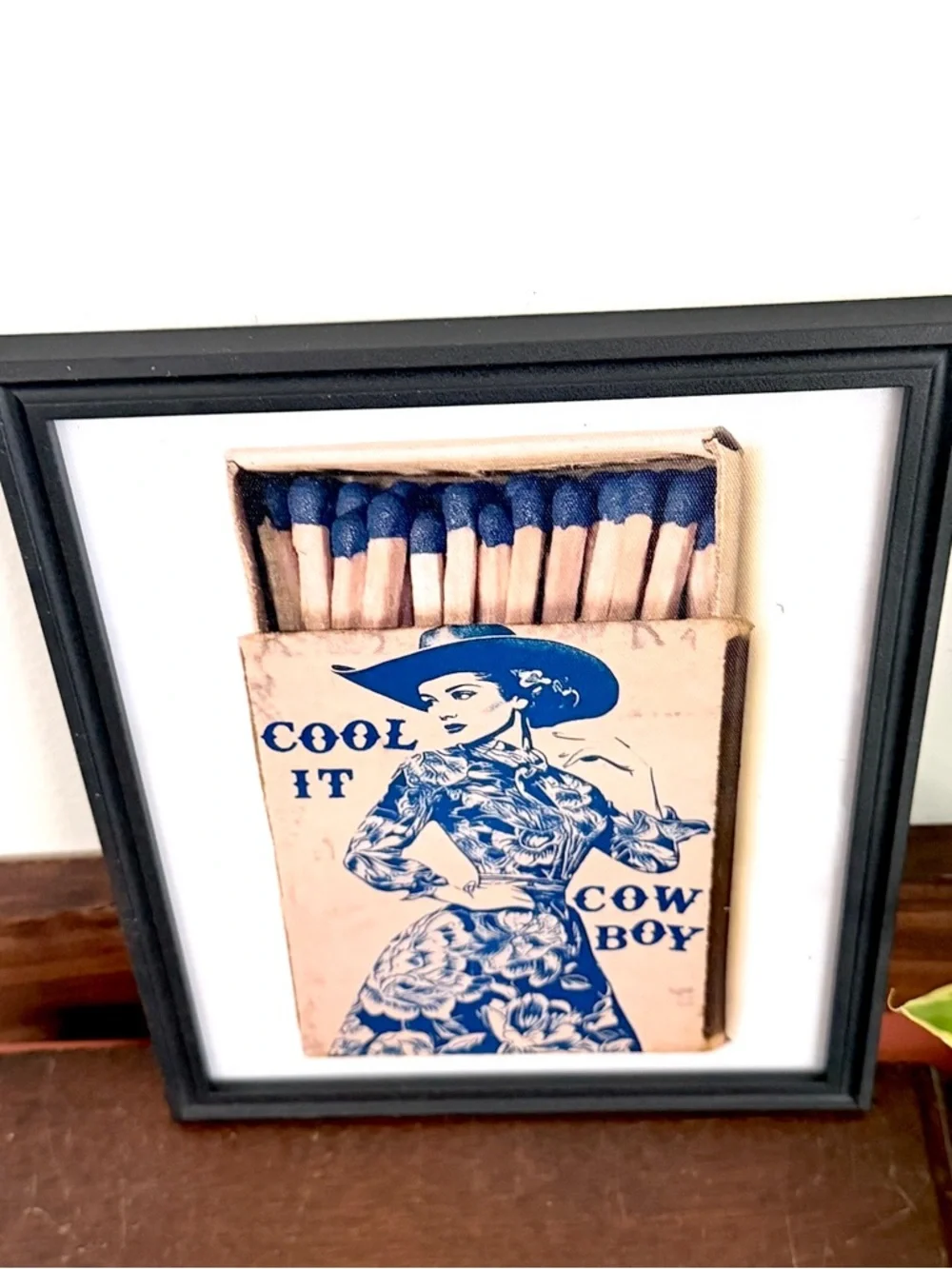 Vintage Style 'Cool It Cowboy' Framed Wall Art - Blue & Cream